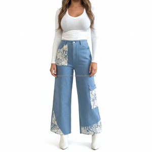 Nueva Tendencia: Jeans Acampanados con Encaje para Mujer, Pantalones Vaqueros Vintage de Pierna Ancha, Transpirables, Estilo Y2K, Ropa Casual Urbana, Logotipo Personalizado de Fábrica - Product Image 1