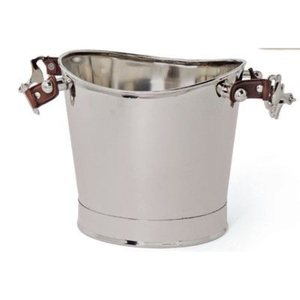 Seau à glace plaqué argent avec poignées décoratives en forme de tête de taureau, style vintage, refroidisseur à vin en métal pour bar et décoration intérieure - Product Image 2