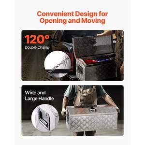 Boîte à outils robuste en aluminium pour benne de camion, argentée, 30x13x13 pouces, avec poignée latérale plaquée à rayures, serrure en T et clés, coffre de rangement et organisateur - Product Image 6