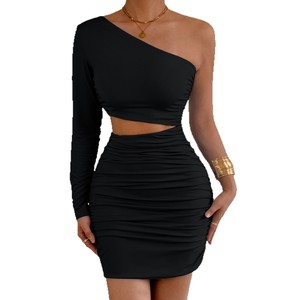 <span class=keywords><strong>Vestido</strong></span> de Fiesta Elegante para Mujer, Sexy, Ajustado, de un Solo Hombro, con Aberturas, Color Sólido, Largo por Encima de la Rodilla, para Eventos Sociales - Product Image 1