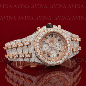 Luxury Iced Out Rose Gold <b>Chronograph</b> Watch for Men Full Diamond Hip Hop Stainless Steel Quartz Wristwatch Custom Logo - Product Image 6