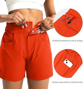 Pantalones Cortos de Senderismo Impermeables Elásticos Ligeros al por Mayor para Mujer, de Cintura Alta, Estilo Cargo para Golf, con Múltiples Bolsillos, Botones Rápidos y Remaches con Lazo - Product Image 3