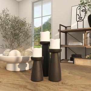 Ensemble de 3 bougeoirs en bois faits à la main, finition noire, décoration rustique pour la maison, centre de table pour mariage ou fête, à prix avantageux - Product Image 2