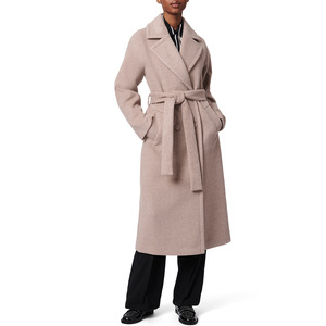 Notched Collar <b>Belted</b> Solid Color Winter Outerwear <b>Wool</b> <b>Coats</b> Full Length <b>Women's</b> <b>Wool</b> Trench <b>Coat</b> Long Sleeve - Product Image 4