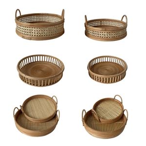 Juego de bandejas de servir HALO TONE de bambú y ratán ecológico, de un solo nivel, para vajilla, despensa, decoración de cocina, soporte para cubiertos - Product Image 1