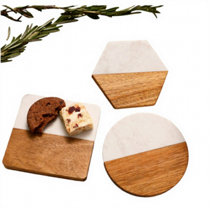 Eco-Friendly Wooden Coasters with Acacia Wood and <b>Marble</b> Design 10mm Thick Custom Diameter <b>for</b> Laser Engraving - Product Image 1