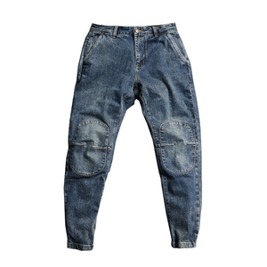 Jeans personnalisés en gros pour hommes, style streetwear, avec patchs, coupe droite, denim ample, vintage, décontracté, salopette, pantalon harem - Product Image 1