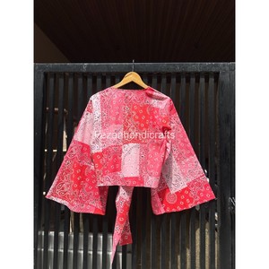 Blusa Cruzada de Algodón con Estampado Paisley Rosa para Mujer, Cuello en V, Manga Kimono, Corte Holgado, Estilo Bohemio, Primavera-Verano - Product Image 5