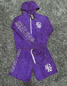 Ensemble de survêtement réfléchissant personnalisé OEM, deux pièces, short et veste coupe-vent en nylon avec fermeture éclair, pour hommes - Product Image 4