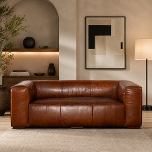 <b>Modern</b> 3 Seater Brown Cow Leather <b>Sofa</b> with Solid Wood Frame Legs Elegant Luxury Couch for Living Room Home Hotel Interior Decor - Product Image 1