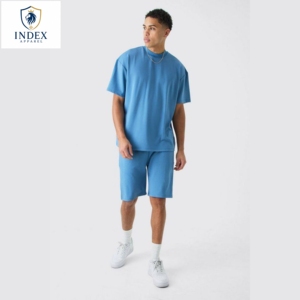 Conjunto de Camisetas Casuales para Hombre Index, Cuello Redondo, Color Azul Claro, Tejido de Algodón Transpirable, Diseño Personalizado de 2 Piezas, Conjunto de Camisetas de Verano - Product Image 1