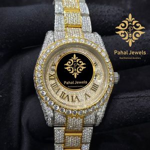 Diamond Inlay <b>Mechanical</b> <b>Watch</b> Two Tone Gold and Silver Bracelet Roman Numeral Dial Dress Wristwatch - Product Image 5