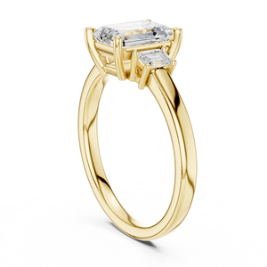 Yellow Gold Emerald Cut Diamond Engagement Ring Baguette Side Stones Solitaire Wedding Ring for Women - Product Image 4