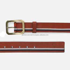 Cinturón casual de cuero premium marrón de doble costura para hombre, con hebilla de aleación elegante, cinturón de moda masculino para jeans. - Product Image 5