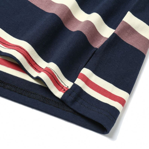 Camiseta de Algodón Grueso con Estampado Personalizado, Tejido Liso Teñido, Corte Holgado, Hombros Caídos, Estilo Vintage Urbano a Rayas - Product Image 4