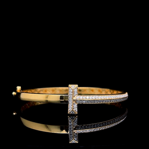 Sleek T Shape Lab Grown Diamond Open Bangle <b>Bracelet</b> Minimalist 925 Sterling <b>Silver</b> 10K 14K 18K Gold Womens <b>Cuff</b> Factory Direct - Product Image 1