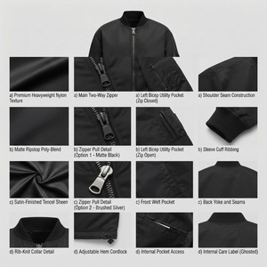 REDDITO <b>SPORTS</b> <b>Black</b> Men's Bomber <b>Jacket</b> Zipper Front Solid Color Polyester Casual Stand Collar Regular Fit Winter Windproof - Product Image 5