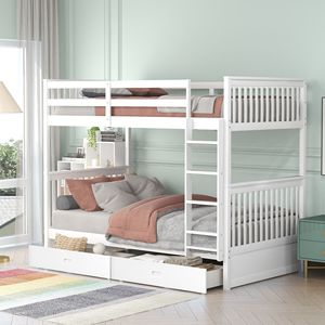 Letto a castello singolo con scalette bianche e due cassetti contenitore per bambini (Vecchio SKU LT000265AAK) - Product Image 1