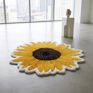 Alfombra de Lana Premium Hecha a Mano con Diseño de Girasol, Antideslizante, Suave y Moderna para Decoración de Sala de Estar y Dormitorio - Product Image 1