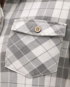 Custom Grey And White Plaid Womens Short Sleeve Button Up Shirt Casual Summer Lightweight Breathable <b>Checkered</b> <b>Top</b> With Pocket - Product Image 5