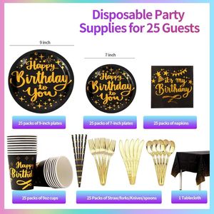 Kit di 201 Pezzi per Feste Usa e Getta, Set Decorazioni Compleanno con Piatti, Bicchieri, Cannucce, Tovaglioli e Tovaglie di Carta - Product Image 2