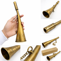 Brass Polished Hunting Bugle Horn Chain Vintage Signal Horn Traditional Wind Musical Instrument Decorative Gift Collectors Home
