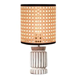 Lampe de table en rotin tressé style bohème, douille E27, abat-jour en tissu, base en bois, lampe de chevet pour chambre à coucher, salon - Product Image 2