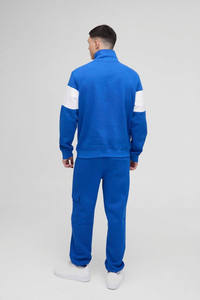 Mens Royal Blue and <b>White</b> Colorblock Quarter-Zip Custom Logo Sweatshirt and Matching <b>Cargo</b> Jogger Pants Tracksuit OEM ODM - Product Image 3