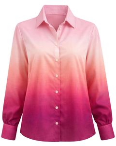 Chemise boutonnée à manches longues pour femme, dégradé rose clair à fuchsia, style décontracté pour le bureau, fabrication sur mesure, vêtements OEM personnalisés. - Product Image 1