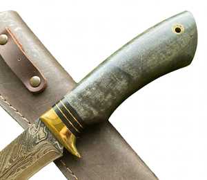 Cuchillo utilitario de exterior de acero de Damasco hecho a mano y personalizado con mango de cuerno y refuerzo de latón, compatible con OEM - Product Image 6