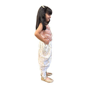 Twisha Xpressions Ensemble haut sans manches et dhoti orné de motifs Paisley pour petites filles, couleur pêche et blanc, en polyester, tenue de fête ethnique élégante - Product Image 3