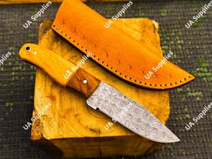 Couteau de chasse et de dépecage en acier Damas à pointe tombante, directement de l'usine, avec étui, haute qualité, personnalisable, ultra-affûté, vente en gros, ODM - Product Image 2