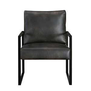 Poltrona Moderna Grigio Scuro in Ecopelle con Struttura in Metallo Nero, Seduta Imbottita Confortevole, Durevole ed Elegante, 1 Pezzo per Soggiorno - Product Image 2