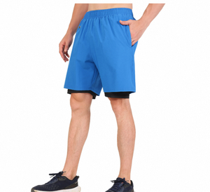 Shorts de sport bleus en tissu éponge respirant, séchage rapide, taille élastique, qualité supérieure, pour l'été, la randonnée décontractée, le fitness et la course à pied - Product Image 2