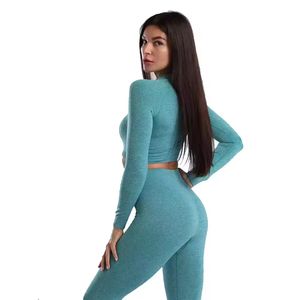 Conjunto de 2 piezas de chaqueta y leggings de yoga para mujer con logo personalizado, ropa deportiva, ropa de gimnasio, conjunto de entrenamiento físico, fabricante. - Product Image 2