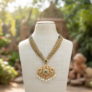 24K Gold Plated Pearl <b>Necklace</b> <b>and</b> <b>Earring</b> <b>Set</b> with Matte Pendant-Trendy <b>Bridal</b> Jewelry - Product Image 3