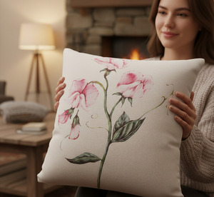 Funda de Almohada con Delicado Diseño Floral, con Tallo y Trepadores Verdes Suaves, Ideal para Distribuidores, 18X18 - Product Image 1