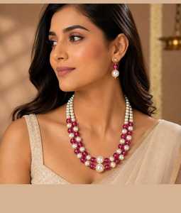 <b>Pearl</b> <b>Necklace</b> and Earring <b>Set</b> for Women & Girls Traditional Layered Rani Haar Silver Plated Brass Wedding Jewelry Party Fashion - Product Image 3