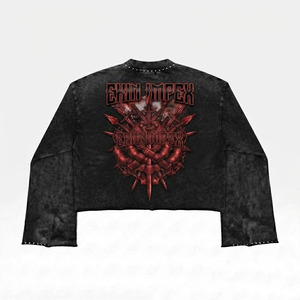 Camiseta de Manga Larga Corta Oversize Personalizada para Hombre, Negra, con Lavado Vintage, Estampado de Letras, Pedrería, Cierre de Cinturón Casual, 100% Algodón - Product Image 2