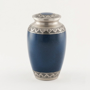 Urna Funeraria de Latón Macizo para Cremación, Artículos Funerarios para Adultos, Urnas Conmemorativas Azul Marino con Banda Dorada Grabada a Mano para Cenizas Humanas a Bajo Precio - Product Image 2