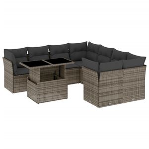 Conjunto de Sofás Modulares de Ratán Gris para Jardín, 9 Piezas, Muebles de Exterior Resistentes a la Intemperie, Diseño Contemporáneo para Patio o Jardín - Product Image 4