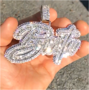 Pendentif personnalisé en argent pour homme, serti de moissanite VVS et de diamants de laboratoire, avec logo ou nom, style Hip Hop, passe le testeur de diamant - Product Image 3