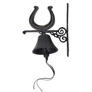 Campana de metal artesanal para colgar en la pared, acabado negro, resistente al óxido, estilo rústico. - Product Image 1