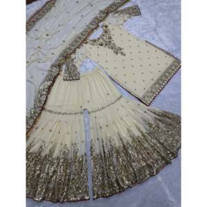 Beautiful <b>Sharara</b> & Dupatta Set with Embroidery & Sequins Work 2XL Size Top - Product Image 1