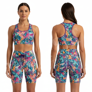 Stretch Comfortable Elastic Women High Waisted Custom Printed Gym Shorts OEM ODM <b>Pattern</b> Workout Yoga Running Fitness Shorts - Product Image 3
