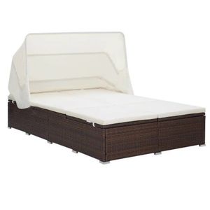 Grand lit de soleil en rotin PE marron avec accoudoirs réglables, confortable et ergonomique - Product Image 1