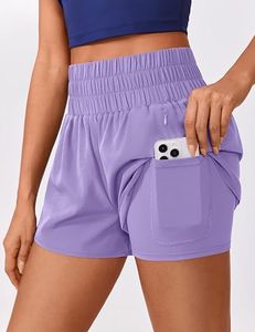 Shorts Deportivos Morados para Mujer, Cintura Alta Elástica, Bolsillos, Corte Regular, Tejido de Punto, Spandex, Poliéster, Transpirables, Secado Rápido, Estilo Moto - Product Image 3