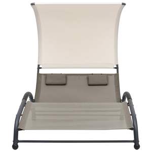 Chaise longue double en acier et textilène taupe, élégante et confortable - Product Image 2