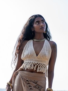 Handmade Crochet Halter Neck Crop <b>Top</b> for Women Summer Beachwear Bralette Off White Cotton Knit <b>Festival</b> Tank <b>Top</b> - Product Image 3