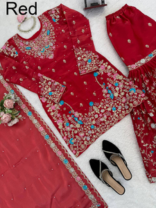 PinkCityBlocks <b>Women's</b> Traditional Sharara Suit Slim Fit Knee-Length Reversible Quick Dry Pure GMY Silk Fabric Party Wedding - Product Image 3